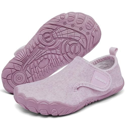 Image of Heiiwarm Girls Soft Comfy Winter Warm Moccasin Slippers Childrens Fleece Lightweight Boys House Slippers Cotton Bedroom Cozy Kids Non Slip Fuzzy Slippers Pink 3.5