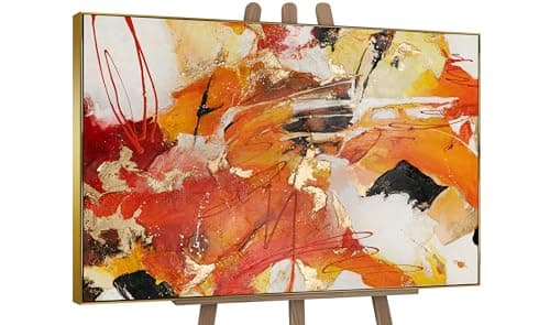 Image of YS-Art Original Handmade Abstract Painting in Warm Red, Orange, and Gold – Acrylic Canvas, Luxury Framed Artwork for Living Room Interior Decor 56х40 inches
