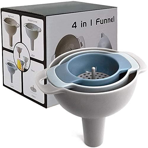 Image of Starchef Kitchen Funnel Set-With Detachable Filter Strainer-3 Pack Hygienic Funnels for Transferring Liquid,Juice,Fluid,Powder,Seasoning,Beans-3 colors