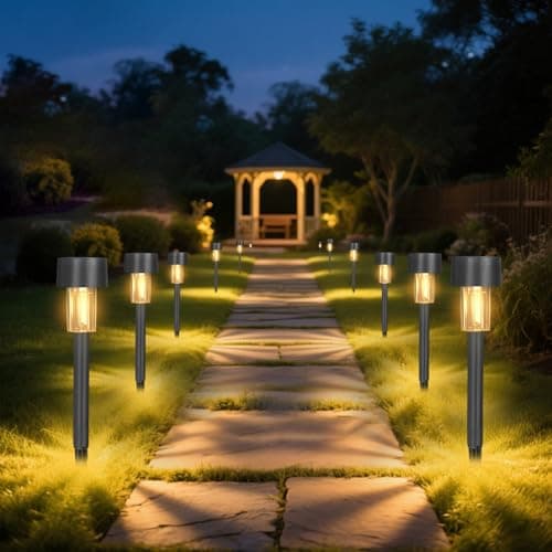 Image of Beuaati Solar Lights Outdoor Garden,12 Pack LED Solar Stake Lights, Waterproof, Warm White, Garden Solar Lights for Pathways, Patio, Lawn, Yard, Landscape Decoration