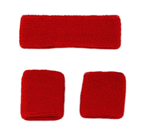 Image of Mytoptrendz® Sweatbands Set 3 pcs 1 Headband 2 Wristband Stretchy Towelling For Sports Athletic Boys Girls Men and Women ((Red)