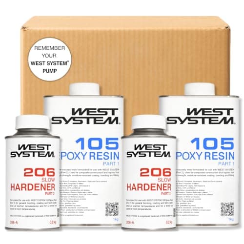 Image of WEST SYSTEM Epoxy Resin & Hardener 105/206 Double A Pack - Marine Grade Epoxy for Wood, Metal & Fibreglass, Suitable for Outdoor Use, Furniture & DIY – Ideal for Polyester Surfaces & Gap Filling