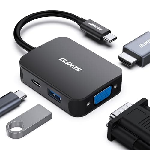 Image of BENFEI USB C HUB 4in1, USB Type-C to HDMI VGA Adapter, USB Adapter, Power Delivery, Compatible for iPhone 15 series, MacBook Pro 2023/2022/2021/2020,Surface Book 2, Dell XPS 13/15, Pixelbook