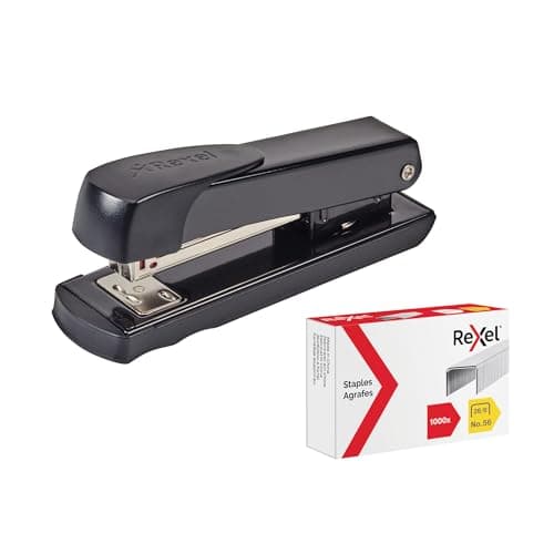 Image of Rexel Meteor Half Strip Stapler with 1000 26/6 Staples, 20 Sheet Capacity, Metal Desktop Stapler with Ergonomic Grip, Black (2115733)