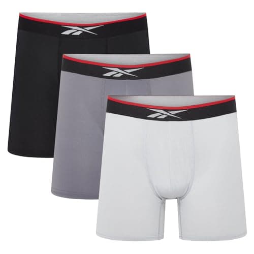 Image of Reebok Glynn Boxers For Men | Pack of 3 Sports Trunks, Breathable & Stretchable Men's Underwear | Multipack Boxer Shorts, Black/Grey/Charcoal