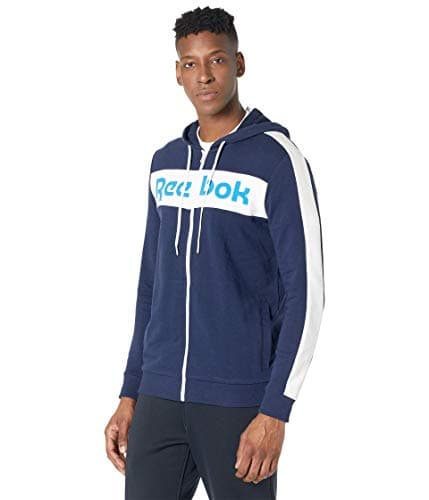 Image of Reebok Men's Training Essentials Linear Logo Full Zip Hoodie, Vector Navy/Horizon Blue/White, S