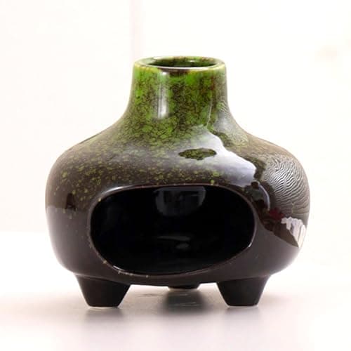 Image of BAOBYAO Ceramic Palo Santo Holder Incense Burner,Handcrafted Chiminea Incense Cone Holder Burner Wood Sticks,Ash Catcher,Aromatic Home Decor for Spiritual Rituals,Yoga,Meditation (Green, 4 * 4 * 4IN)