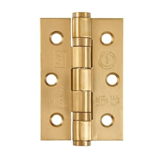Image of Eclipse Steel Ball Bearing Door Hinges, 3 Inch 75mm, Grade 7 Fire Rated, One Pair & Screws (Satin Brass)