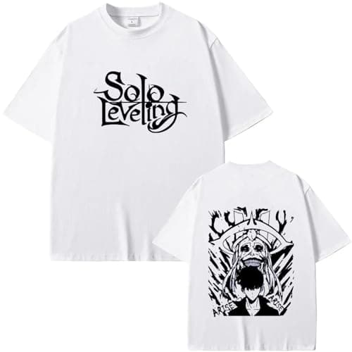 Image of T-Shirts for Men and Women Solo Leveling Graphic Print Cotton Short Sleeves Children's Unisex Oversized t-Shirts Cosplay Sports Vest Clothing (White,S)