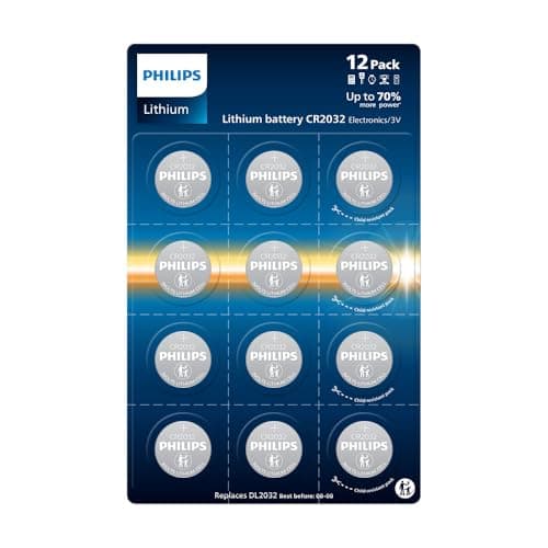 Image of Philips Lithium CR2032 3 Volt Batteries - Ideal for Key Fobs and Calculators, Pack of 12