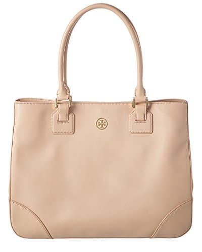 Image of Tory Burch Robinson Shopper Tote Bag Dark Sahara (pale Pink) Medium Saffiano Leather Handbag