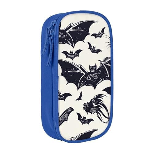 Image of kkvhhyuo Bat Pattern Print Large Pencil Case, Zip Smooth Pencil Pouch for Girls Boys with 2 Compartment Multifunctional Pencils Bag for School Office Travel Makeup Bags, Blue