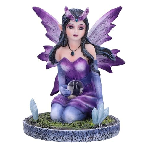 Image of Nemesis Now Crystal Fairy Violet Figurine, 9cm Resin, Kneeling Fairy Holding Glass Ball, Fantasy Gift, Cast in the Finest Resin, Expertly Hand-Painted