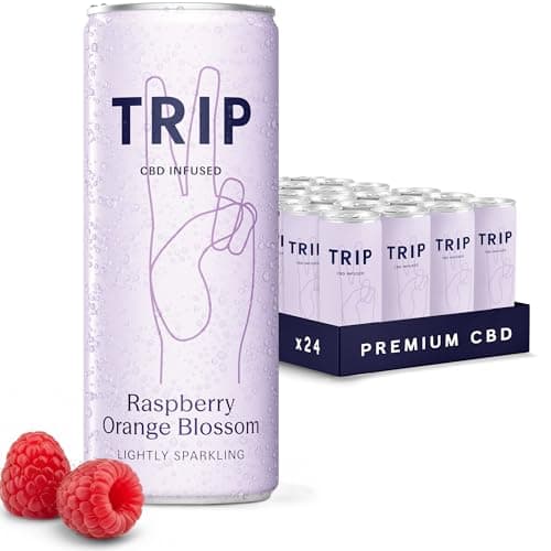 Image of TRIP CBD Drink, Sparkling Raspberry Orange Blossom, 25mg CBD, Fizzy Drink, Low Calorie, Vegan (Pack of 24 x 250ml)