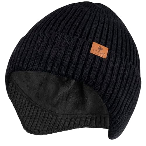 Image of Ocatoma Beanie with Earflap for Men Women Winter Warm Soft Knit Hat with Ear Flaps Outdoor Unisex Gifts for Men Women Black