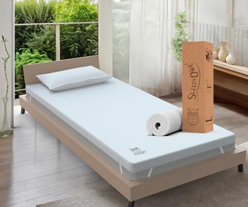 Image of Sleepy Owl 4 Inch Memory Foam Mattress Topper SINGLE Bed, 10cm Thick Gel Infused Orthopedic Mattress Pad for Back Pain, Removable Washable Zipped Cover with Elastic Straps (Single 90x190, 10 cm)
