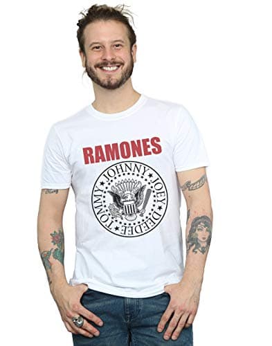 Image of Absolute Cult Ramones Men's Red Text Seal T-Shirt White XX-Large