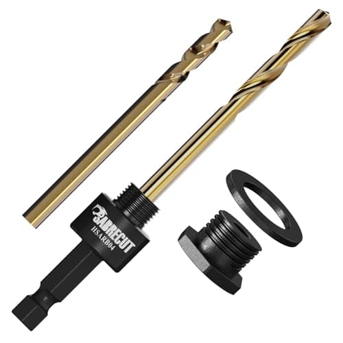 Image of 4 x SabreCut HSARB04K1 Universal A1 Fast Change Hole Saw Arbor, Adapter and M35 Cobalt Drill Bits Kit 8.75mm HEX Shank Compatible with 14mm to 210mm Hole Saws