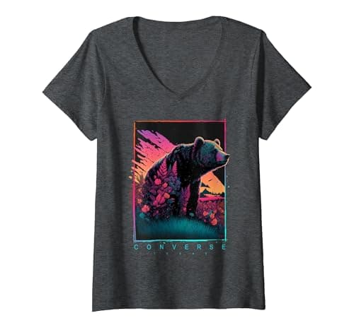 Image of Women's Converse Texas Vintage Bear V-Neck T-Shirt, Dark Heather Grey, Large