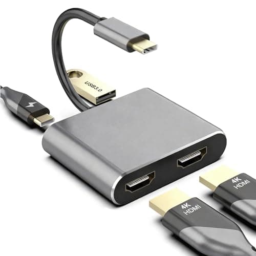 Image of USB C to Dual HDMI Adapter 4 in 1 HDMI Splitter for Dual Monitors 4K@60Hz Multiport Type C to HDMI Splitter Extended Display USB 3.0 PD 100W for iPad, Surface, Dell, Chromebook, MacBook Pro/Air