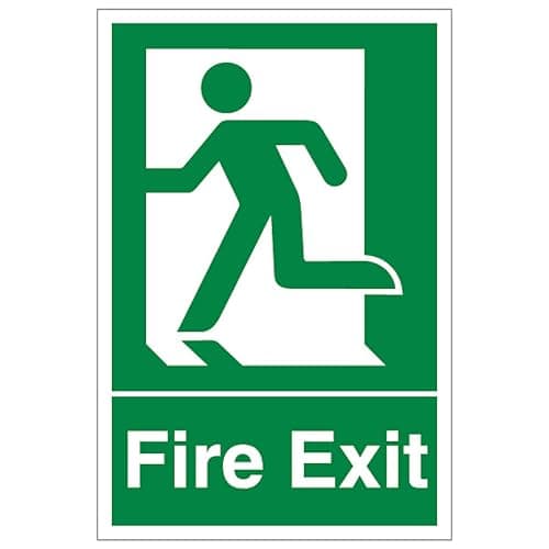 Image of V Safety Fire Exit Man Running Left - Portrait 200 x 300mm - 2mm Rigid Plastic Safety Sign