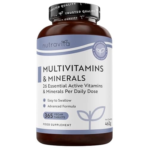 Image of Nutravita Multivitamin Tablets for Women & Men - 365 Vegan Tablets - 1 Year Supply of Multivitamins - Immune System Support - Multi Vitamins - 26 Essential Active Vitamins & Minerals - Made in the UK