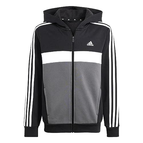 Image of adidas Unisex Kids Tiberio 3-Stripes Colorblock Fleece Track Suit Kids, black/white/grey five, 11-12 Years