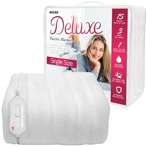 Image of MYLEK Electric Blanket Single Size, Fully Fitted Heated Mattress Cover Underblanket with Elasticated Skirt, Overheat Protection, Fast Heat Up, Machine Washable and Safe For All Night Use (Single)