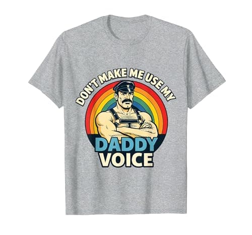 Image of Gay Tom Daddy Voice Funny Bear Dom Rainbow CSD LGBTQ Pride T-Shirt, Men, Heather Grey, 4X-Large