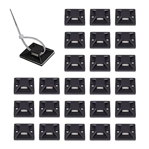 Image of 100 Pcs Black Cable Tie Mount Self Adhesive Wire Tie Base Holder Multi-Function Adhesive Fixing Base Holder for Home Office (Without Cable Tie)