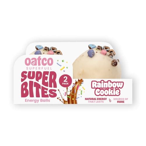 Image of Oatco Superfuel Rainbow Cookie Super Bites (Energy Balls) | Natural Energy Snack | Case of 10 × 2-Packs (68g per pack) | Biscoff and White Chocolate