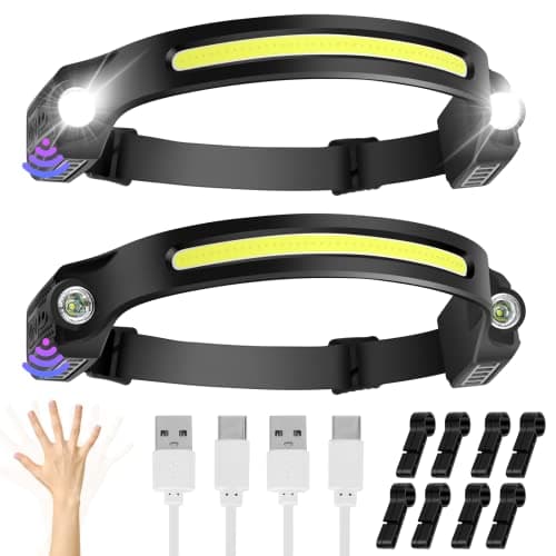 Image of Head Torch Headlamp 2 Packs 6 Modes Motion Sensor Headlight 260 Degree Widen View Rechargeable LED Headtorch IPX4 Waterproof Hands-Free Flashlight gift for Adults Kids Camping,Running,Fishing,Cycling