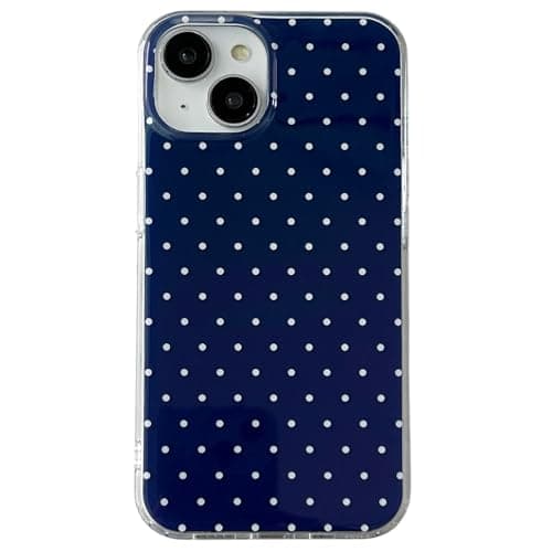 Image of QLTYPRI for iPhone 14/iPhone 13 Case, Cute Polka Dot Pattern Aesthetic Phone Case, Raised Camera Protection Durable TPU Slim Shockproof Protective Phone Cover for Girls Women - Navy Blue