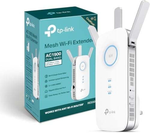 Image of TP-Link RE550 AC1900 WiFi Extender Booster, Dual Band WiFi Booster, 3 Antennas, Gigabit Ethernet Port, Intelligent Monitor, AP Mode, APP Control, Ultimate Compatibility WiFi Mesh, Easy Setup