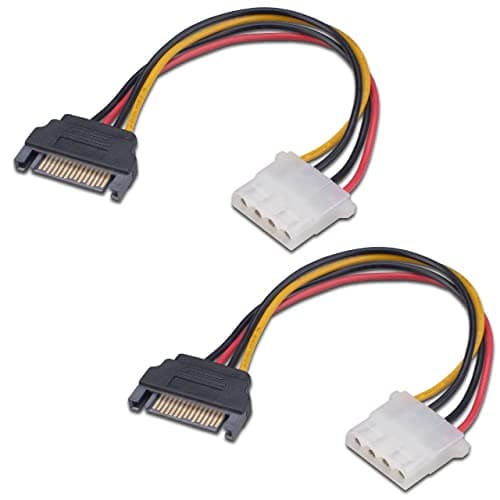 Image of Akasa SATA to 4-pin Molex Adapter | Converts 15-pin SATA PSU power to 4-pin PSU Molex Connector | SATA to Molex Power Cable Adapter | 15cm | 2 Pack | AK-CBPW03-KT02