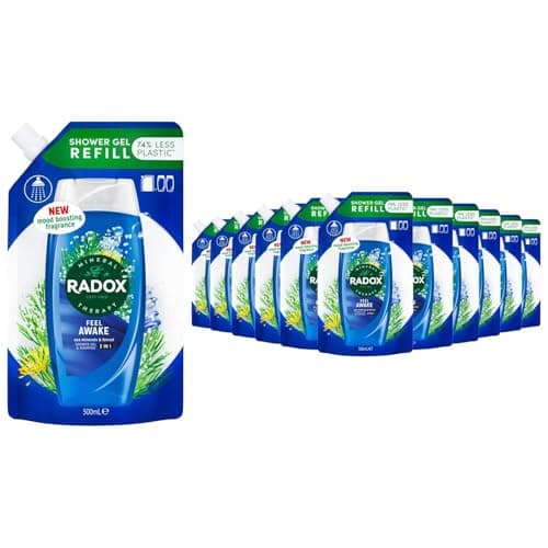Image of Radox Mineral Therapy Feel Awake Refill Pouch Body wash 2-in-1 shower gel & shampoo with a Sea Mineral & Fennel fragrance for a refreshing shower experience 500 ml Bulk Buy (12)