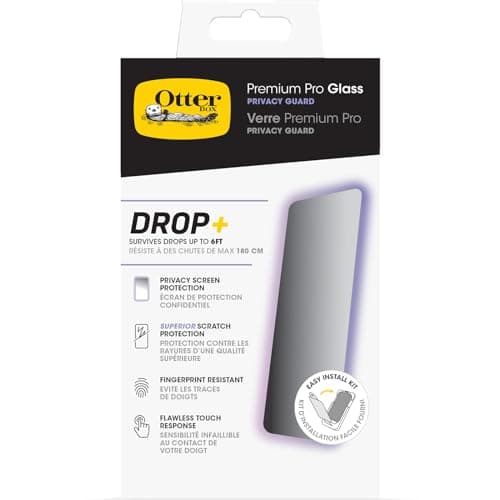 Image of OtterBox Premium Pro Privacy Glass Screen Protector for iPhone 15 Plus, Tempered Glass, Superior Scratch Protection, Survives Drops up to 6ft, Antimicrobial Protection
