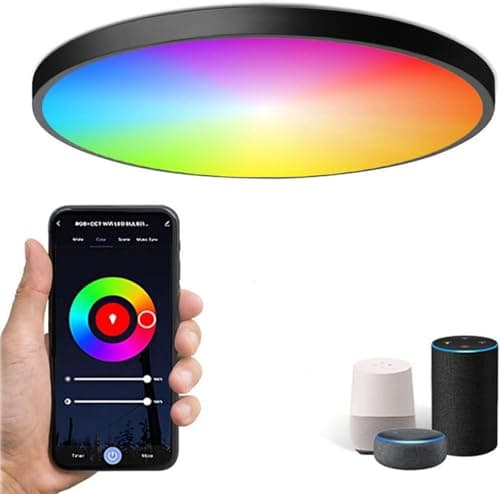 Image of aichilra Smart WiFi Ceiling Light, APP or Voice Control, 24W 2000LM, RGB Colour Changing Ceiling Light Compatible with Alexa Google Home, Dimmable 3000K-6500K