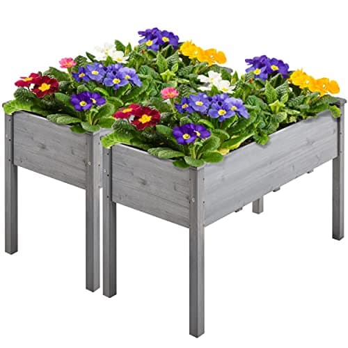 Image of Yaheetech 2Pcs Raised Garden Bed Fir Wood Elevated Planter Box Rectangle Planting Raised Bed Stand Pot Outdoor Planter for Vegetable/Flower/Herb, 120.5 x 59 x 76cm, Grey