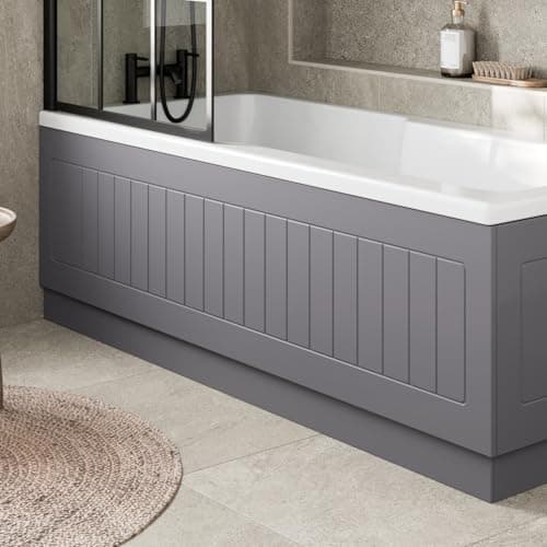Image of Affine® Tongue & Groove 1700mm Front Side MDF Bath Panel 15mm, Modern Wooden Panels for Bathroom Baths Soaking Tubs, Adjustable Plinth, Easy to Cut, Grey Gloss