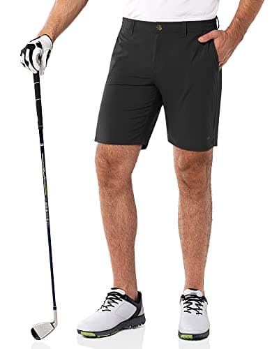 Image of 33,000ft Men's Golf Shorts 9" Dry Fit Stretch Golf Short UPF 50+ Lightweight Flat Front 4-Way Stretch Bermuda Shorts Breathable Shorts with 4 Pockets and Tee Holders, Black 38W x 9L