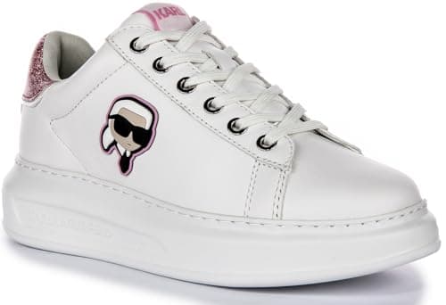Image of KARL LAGERFELD Kapri Nft Lo Women's Karl Lace Logo Mid Low Cut Tla Trainers (White Pink, UK 2)