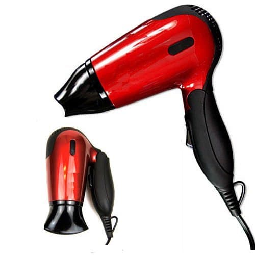 Image of Unibos | 1200W Travel Hair Dryer with Folding Handle, Dual Voltage, 2 Heat Settings | Super Compact, Ultra Lightweight, Space-Saving & Ideal for Holiday | Red