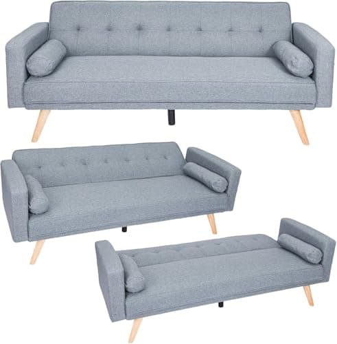 Image of CROWNSHOP Convertible Sofa Bed Modern Upholstered Couch with Adjustable Backrest & Metal Legs Sofas for Living Room Guest Room or Spare Room (Dark Gray)