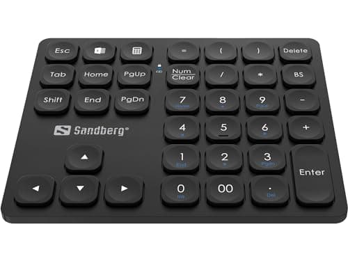 Image of Sandberg Wireless Numeric Keypad Pro | Portable Numpad with Low-Noise Keys | Wireless Keypad | Plug & Play | Rechargeable | Bluetooth Numeric Keyboard for Office Home Work Studying | For Windows