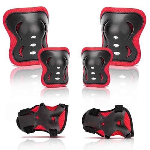Image of Knee Pads for Kids Protective Gear Set - Knee Pads, Elbow Pads, and Wrist Guards for Girls Boys Skating Skateboard Scooter, Bike, Cycling, Rollerblading, Motorcycle Bike (Red)