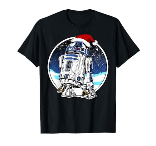 Image of Star Wars Holiday Santa Hat Christmas R2-D2 Circle T-Shirt