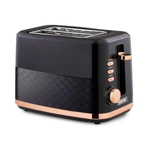 Image of GEEPAS Aurora 2 Slice Toaster | 7 Browning Levels Cancel Defrost Reheat | For Thin Small Bread Slice, Removable Crumb Tray Cool Touch Housing High Lift | Space-Saving Design | 2 Yr Warranty 870W Black