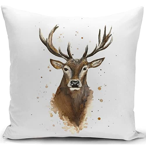 Image of KUNQIAN Stag Cushion Cover Stag Head Animal Christmas Pillow Cover Decor Xmas Stag Ornament Wildlife Deer for Home Livingroom Couch Bed Sofa Decorate Throw Pillow Case Stag Gift 18"x18"