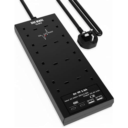 Image of Extension Lead with USB Slots, 8 Way Socket Surge Protection with 4 USB(2C+2A) Multi Plug 2990W Safety Shutter with 2M Extension Cord for TV PC Laptops Tablets (TS 28C2 2M) BLACK